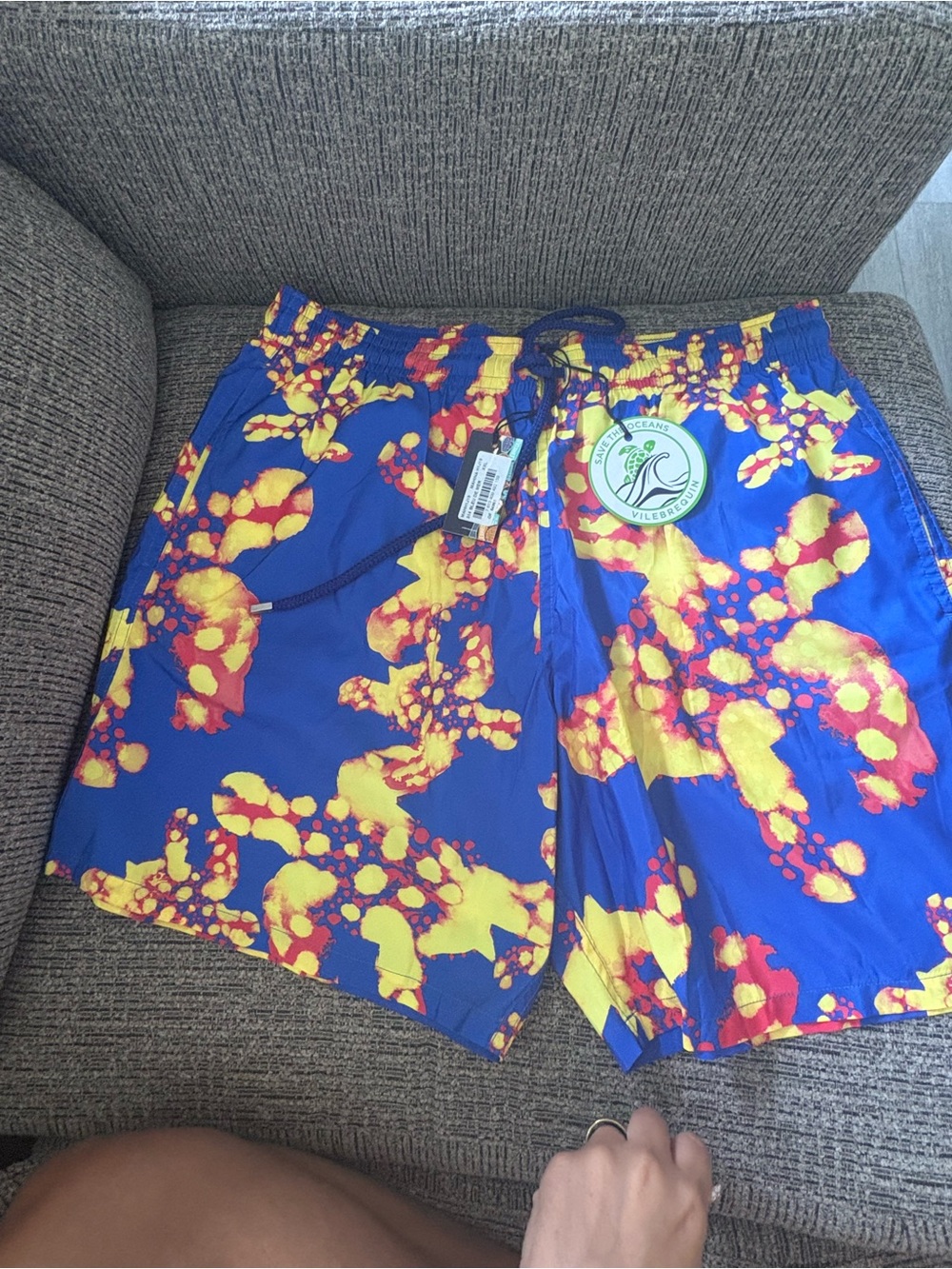 Vilebrequin Blue with Yellow & Red Abstract Print Swim Trunks